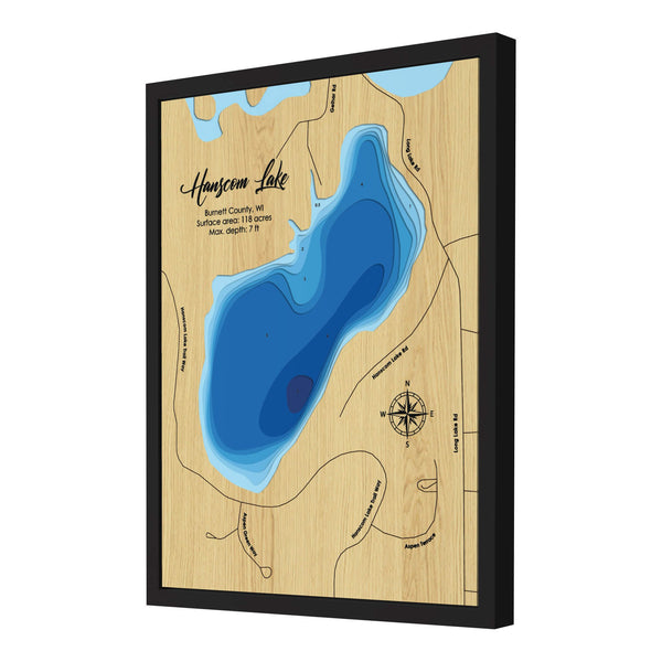 Hanscom Lake Map, Wisconsin - Personalized 3D Wooden Map - Depth Map Wall Art - Nautical Decor for Lake House