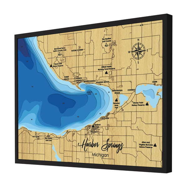 Harbor Springs Map, Michigan - Personalized 3D Wood Map - Depth Map Wall Art - Nautical Decor for Lake House