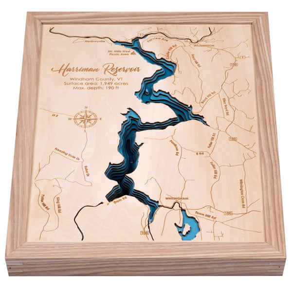 Harriman Reservoir 3D Wooden Map - Dark Blue - 9 Layers