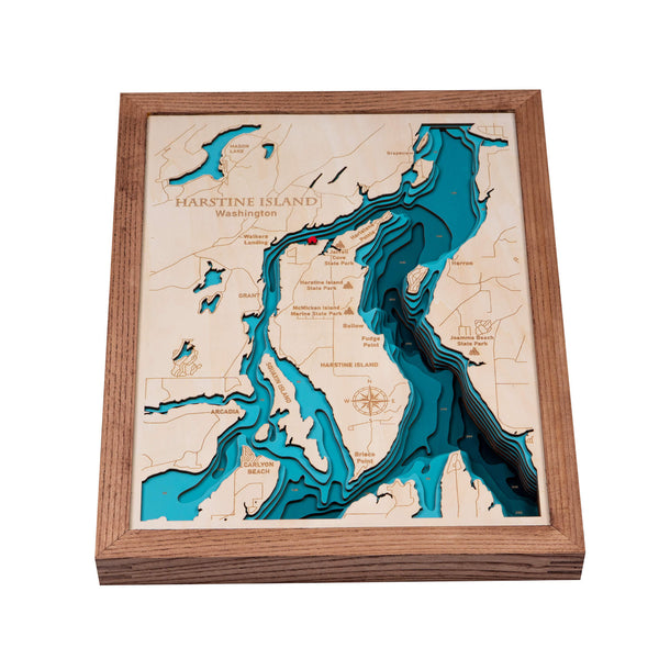 Harstine Island 3D Wooden Map - Teal - 9 Layers