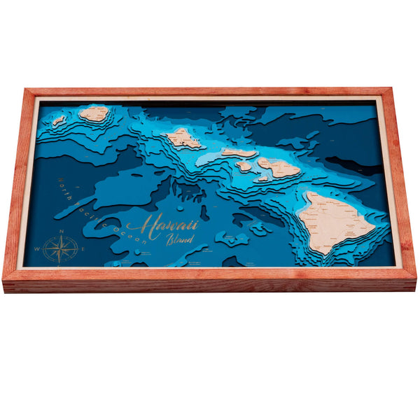 Hawaii 3D Wooden Map – Teal - Cinnamon – 9 Layers