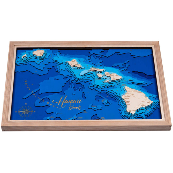 Hawaii 3D Wooden Map – Blue - Natural – 9 Layers