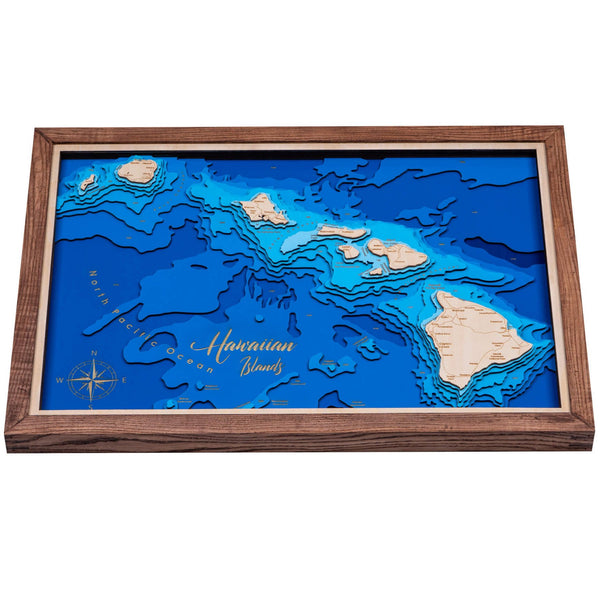 Hawaii 3D Wooden Map – Blue - Coffee– 9 Layers