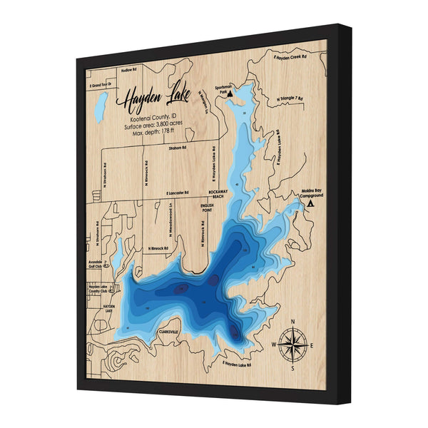 Hayden Lake Map, Idaho - Personalized 3D Wooden Map - Depth Map Wall Art - Nautical Decor for Lake House