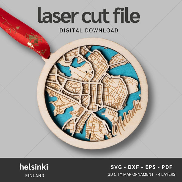 Helsinki, Finland City Map Ornaments Files - 4 Layers - Svg/Ai/Dxf/Pdf