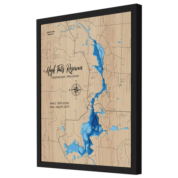 High Falls Reservoir 3D Wooden Map - Blue – 8 Layers