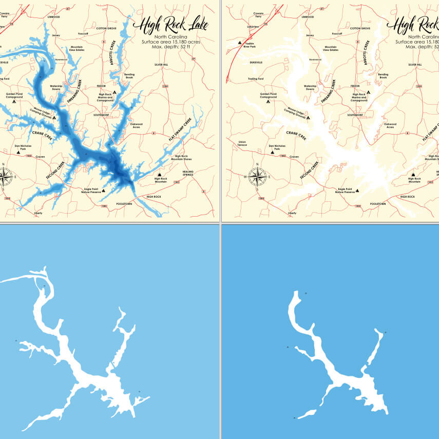 High Rock Lake. North Carolina Laser Map Files-7 Layers-Svg/Ai/Dxf/Pdf ...