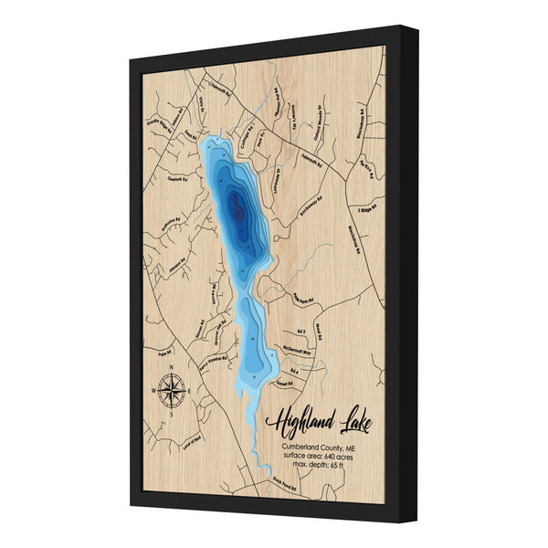 Highland Lake Map, Maine - Personalized 3D Wooden Map - Depth Map Wall Art - Nautical Decor for Lake House