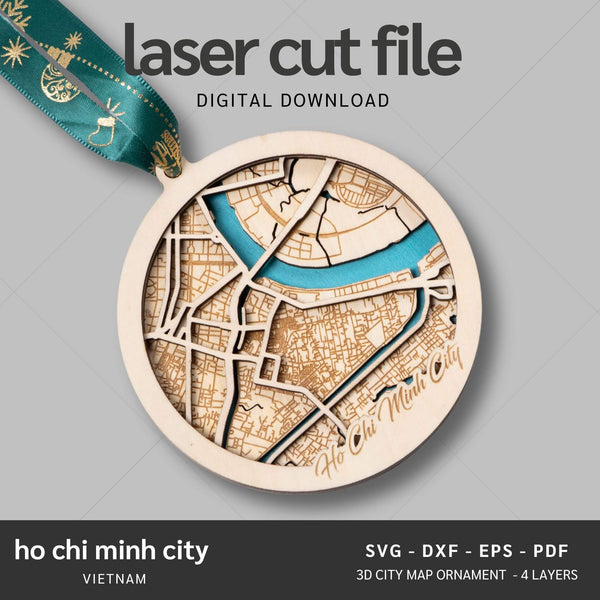 Ho Chi Minh City, Vietnam Map Ornaments Files - 4 Layers - Svg/Ai/Dxf/Pdf