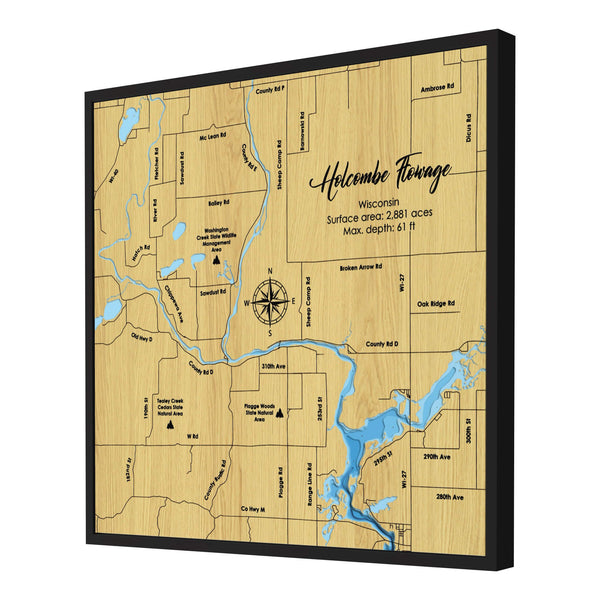 Holcombe Flowage Map, Wisconsin - Personalized Wood Map - Depth Map Wall Art - Nautical Decor for Lake House