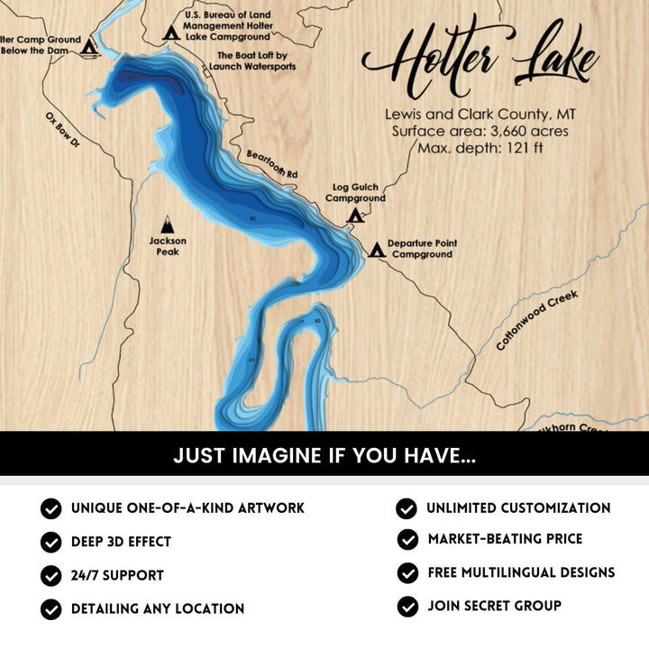 Details of Holter Lake 3D Depth Map FIles, unique wall art, deep effect, unlimited customization