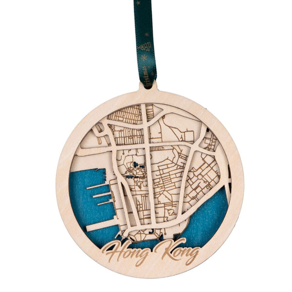 Hong Kong 3D Wooden City Map Ornament – 4.5’’x4’’