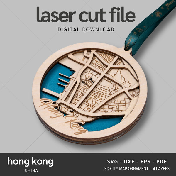 Hong Kong Map Ornaments Files - 4 Layers - Svg/Ai/Dxf/Pdf