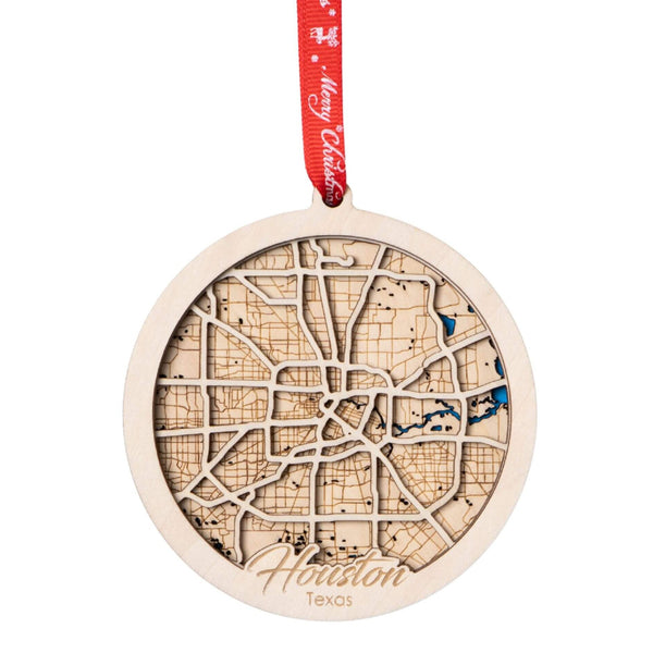 Houston, TX 3D Wooden City Map Ornament – 4.5’’x4’’