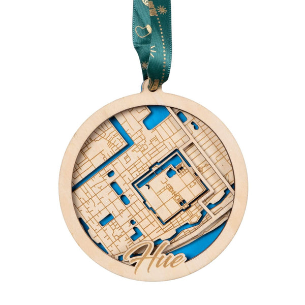 Hue, Vietnam 3D Wooden City Map Ornament – 4.5’’x4’’ - Blue