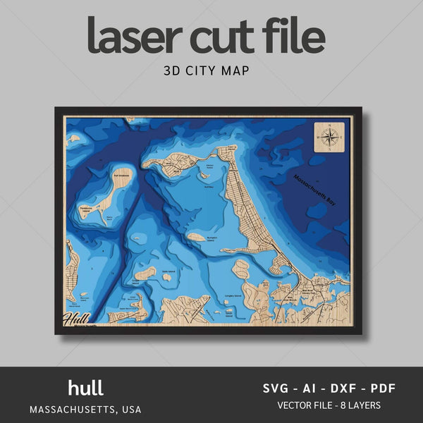 Hull, Massachusetts Laser Map Files - 8 Layers - Svg/Ai/Dxf/Pdf