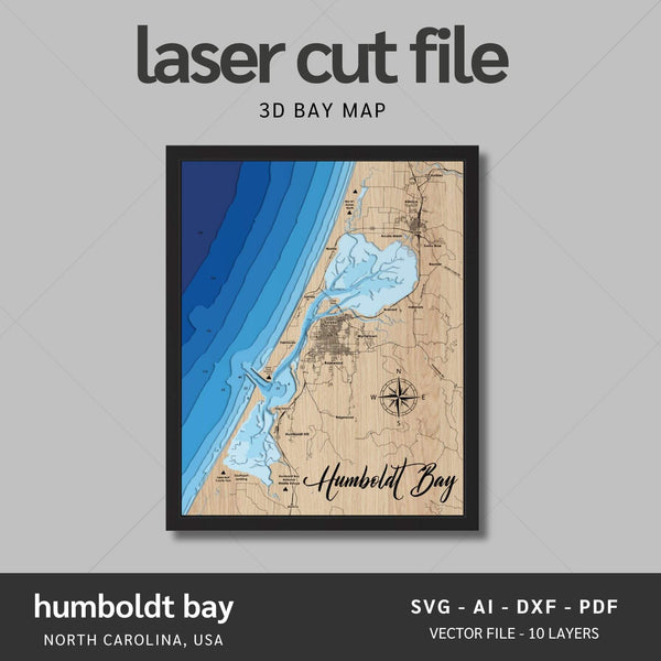 Humboldt Bay, North Carolina Laser Map Files - 10 Layers - Svg/Ai/Dxf/Pdf