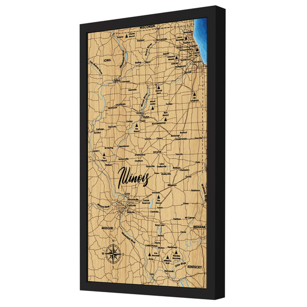 Illinois Map, USA - Personalized 3D Wooden Map - Depth Map Wall Art - Nautical Decor for Lake House