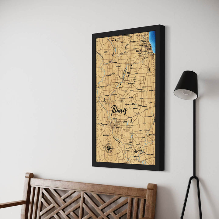 Illinois 3D Wooden Nautical Map, intricately detailed, exclusively available at Moc Tho