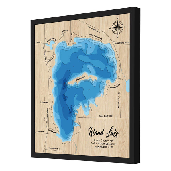 Island Lake Map, Minnesota - Personalized 3D Wooden Map - Depth Map Wall Art - Nautical Decor for Lake House