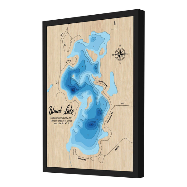 Island Lake Map, Mahnomen, MN - Personalized 3D Wood Map - Depth Map Wall Art - Nautical Decor for Lake House