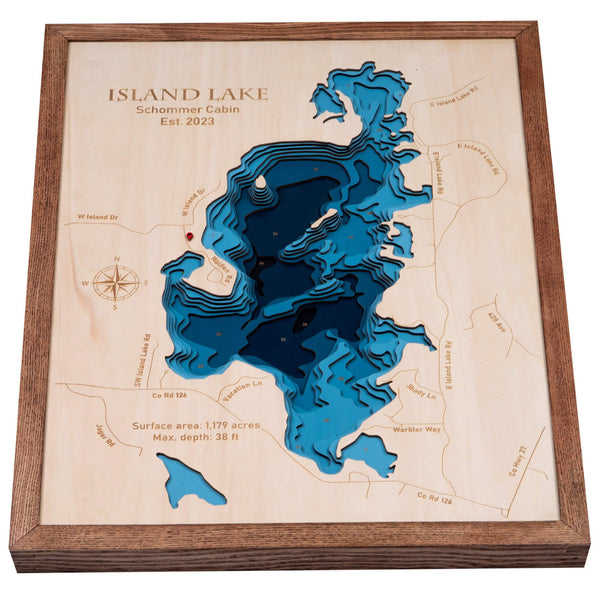 Island Lake 3D Wooden Map - Dark Blue - 9 Layers