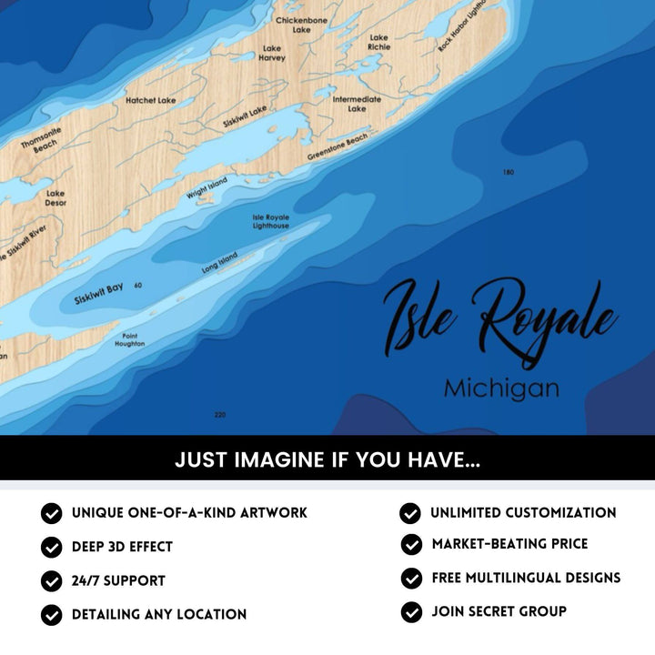 Details of Isle Royale 3D Depth Map FIles, unique wall art, deep effect, unlimited customization
