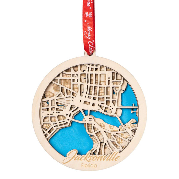 Jacksonville, FL 3D Wooden City Map Ornament – 4.5’’x4’’