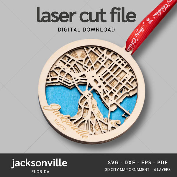 Jacksonville, FL City Map Ornaments Files - 4 Layers - Svg/Ai/Dxf/Pdf