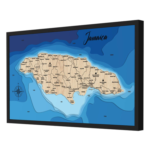 Jamaica Map - Personalized 3D Wooden Map - Depth Map Wall Art - Nautical Decor for Lake House