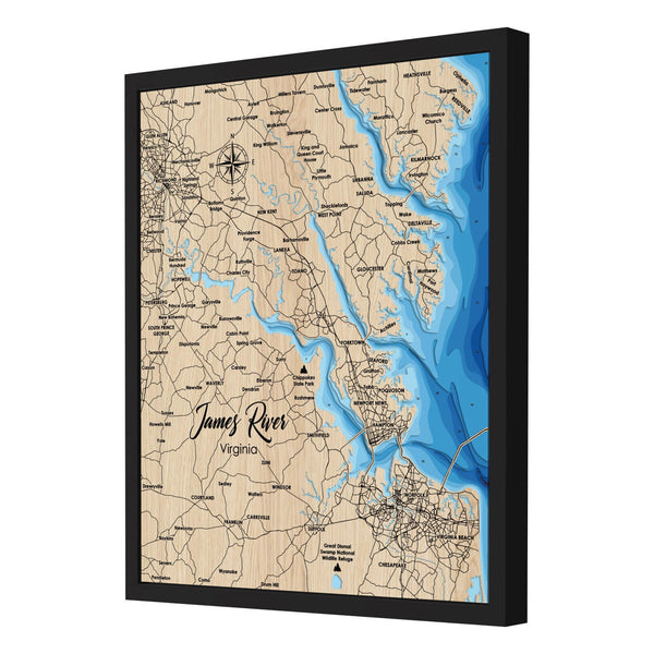 James River Map, Virginia - Personalized 3D Wooden Map - Depth Map Wall Art - Nautical Decor for Lake House