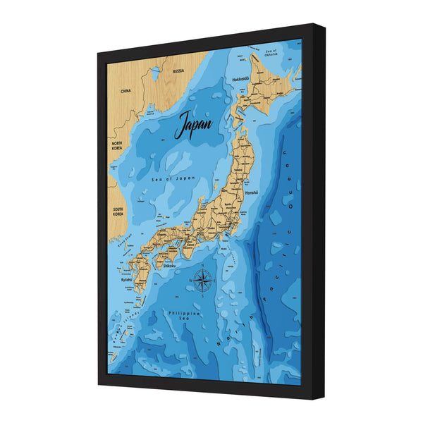 Japan Map - Personalized 3D Wooden Map - Depth Map Wall Art - Nautical Decor for Lake House