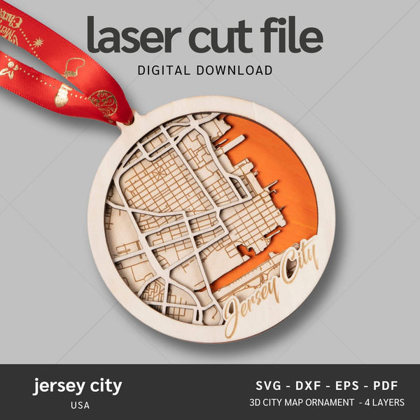 Jersey City, New Jersey USA City Map Ornaments Files - 4 Layers - Svg/Ai/Dxf/Pdf