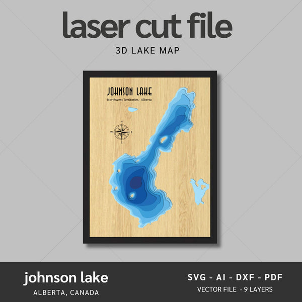 Johnson Lake, Alberta Laser Map Files - 9 Layers - Svg/Ai/Dxf/Pdf