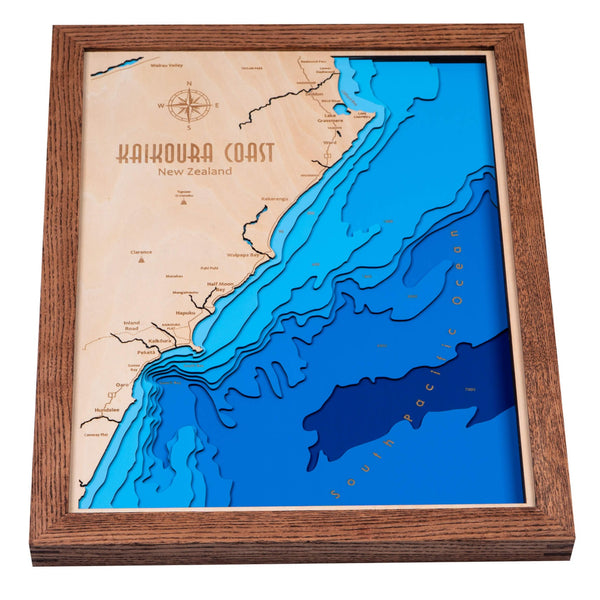 Kaikoura Coast 3D Wooden Map - Blue - 7 Layers