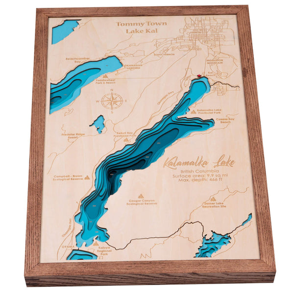 Kalamalka Lake 3D Wooden Map - Teal - 9 Layers