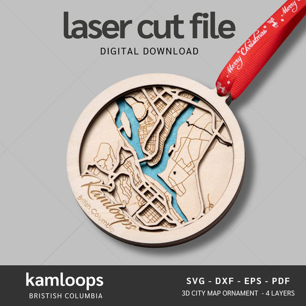 Kamloops, BC City Map Ornaments Files - 4 Layers - Svg/Ai/Dxf/Pdf