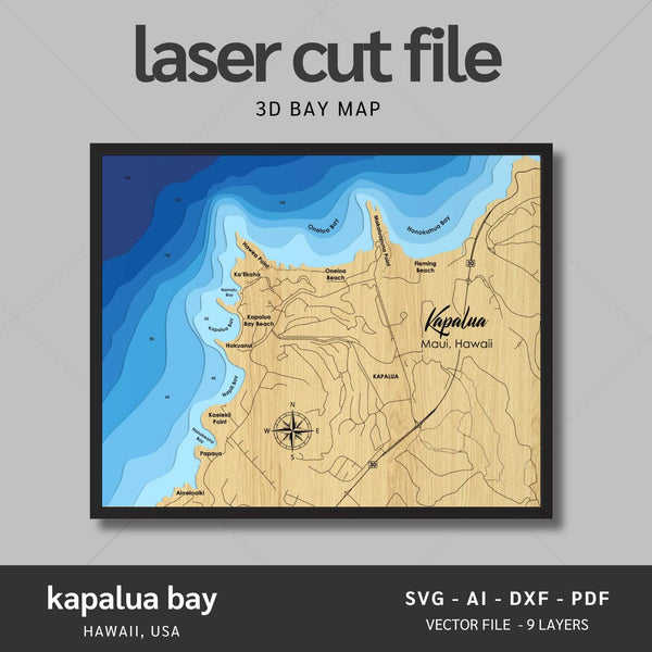 Kapalua Bay, Hawaii Laser Map Files - 9 Layers - Svg/Ai/Dxf/Pdf