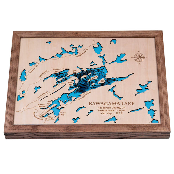 Kawagama Lake 3D Wooden Map - Dark Blue – 9 Layers