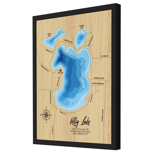 Kelly Lake 3D Wooden Map - Blue – 9 Layers