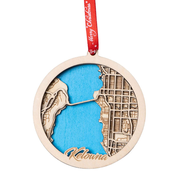 Kelowna, BC 3D Wooden City Map Ornament – 4.5’’x4’’