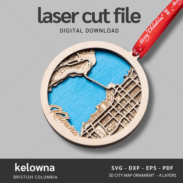 Kelowna, BC City Map Ornaments Files - 4 Layers - Svg/Ai/Dxf/Pdf