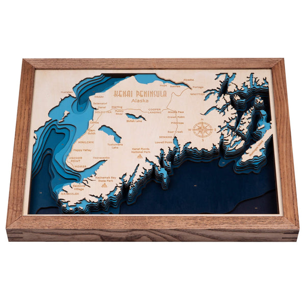 Kenai Peninsula 3D Wooden Map - Dark Blue - 9 Layers