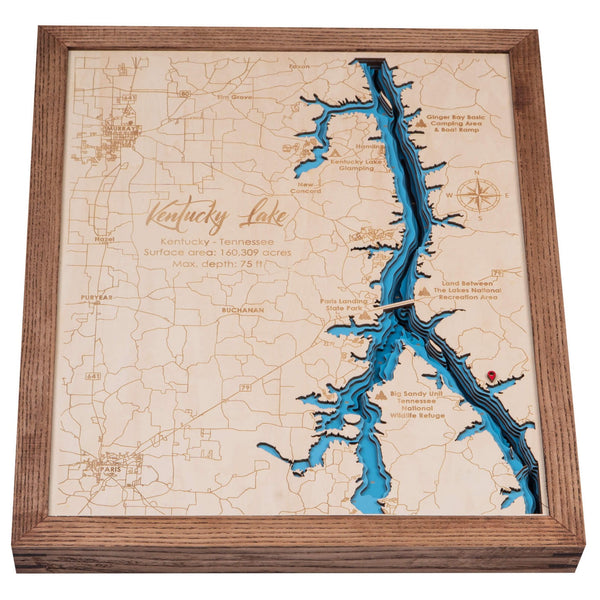 Kentucky Lake 3D Wooden Map - Dark Blue - 7 Layers