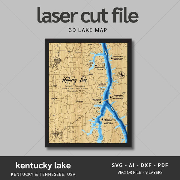 Kentucky Lake Laser Map Files - 7 Layers - Svg/Ai/Dxf/Pdf