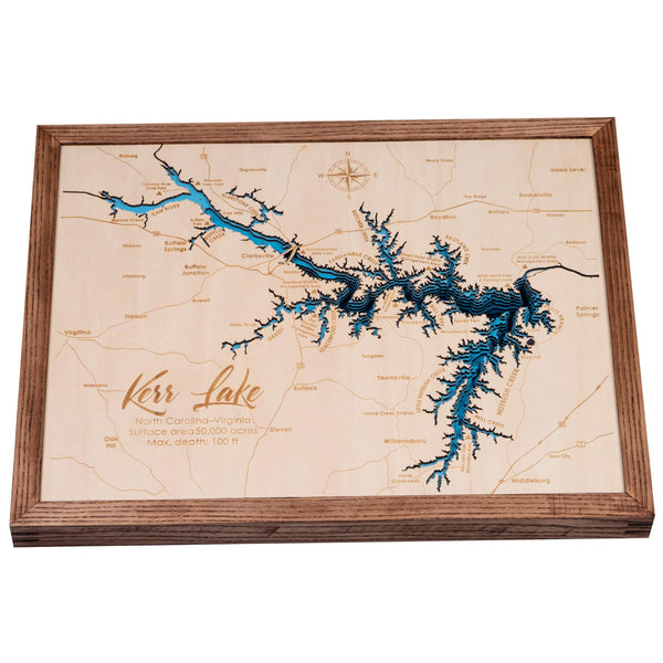 Kerr Lake 3D Wooden Map - Dark Blue - 7 Layers