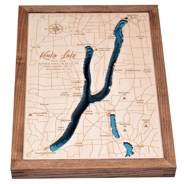 Keuka Lake 3D Wooden Map - Dark Blue - 9 Layers