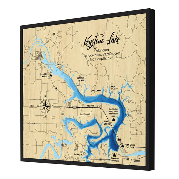 Keystone Lake Map, Oklahoma - Personalized 3D Wooden Map - Depth Map Wall Art - Nautical Decor for Lake House