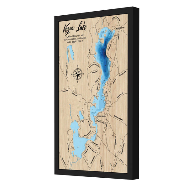 Kezar Lake Map, Maine - Personalized 3D Wooden Map - Depth Map Wall Art - Nautical Decor for Lake House