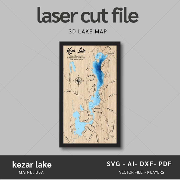 Intricate Kezar Lake 3D Laser Cut Map Files with personalization options, presented by Moc Tho